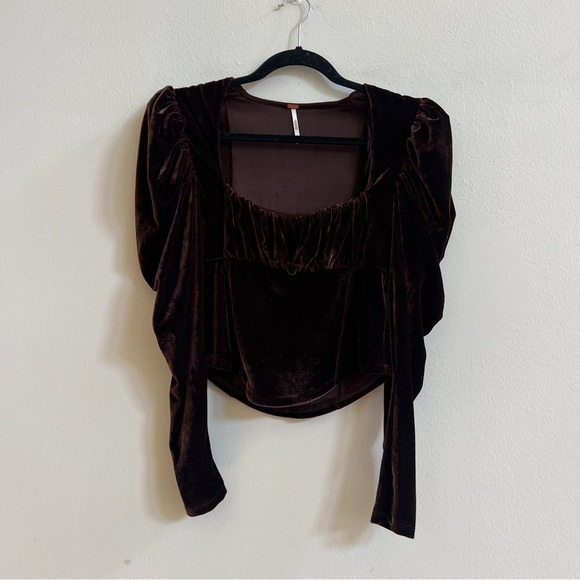 Free People Hold Me Brown Velvet Top Size Small - Picture 2 of 3